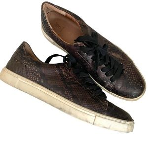 Frye Ivy Low Lace Snake Print Embossed Leather Fashion Sneakers Brown Size 9.5